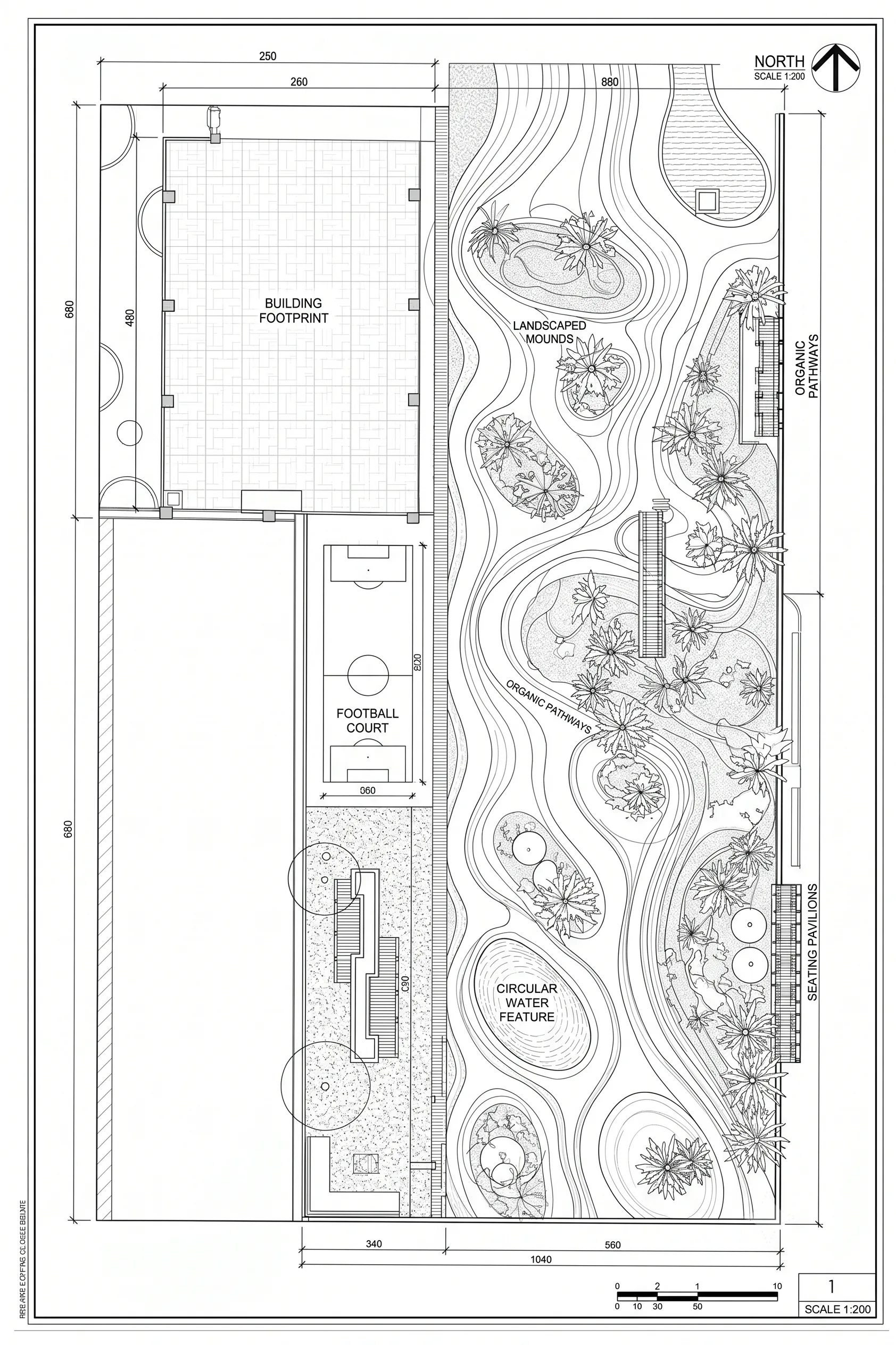 Spatial planning layout drawing for a residential landscape design project, Mysuru